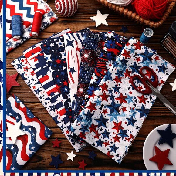10 Pcs Patriotic Quilting Fabric Squares Bundle, Red White Blue 20x20 Inches for - Picture 3 of 6